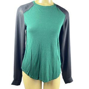 Fossil small sheer long sleeve green round neck top office business casual